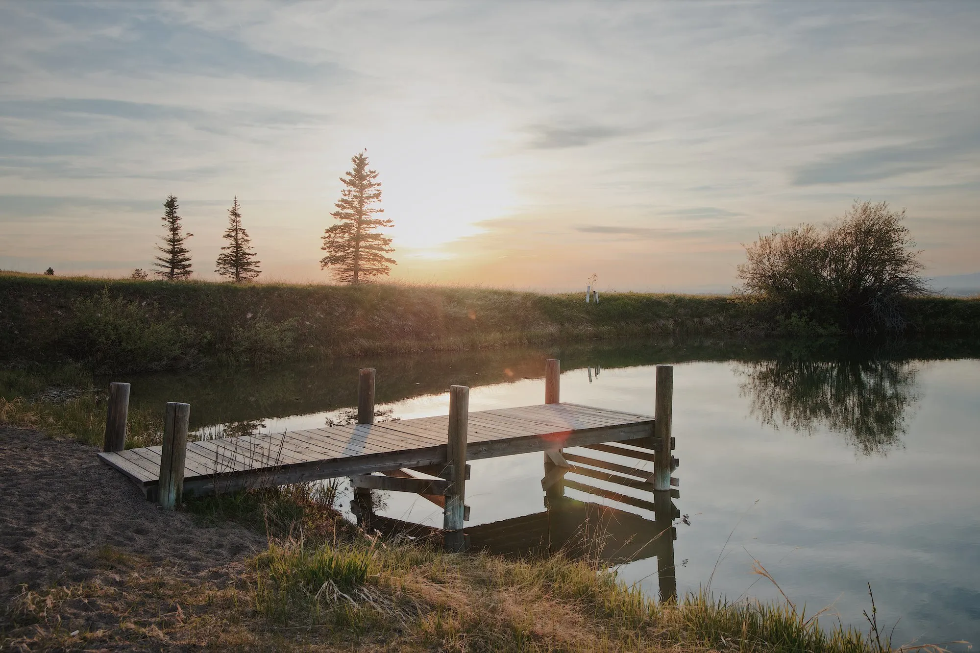 The pond dock at sunset