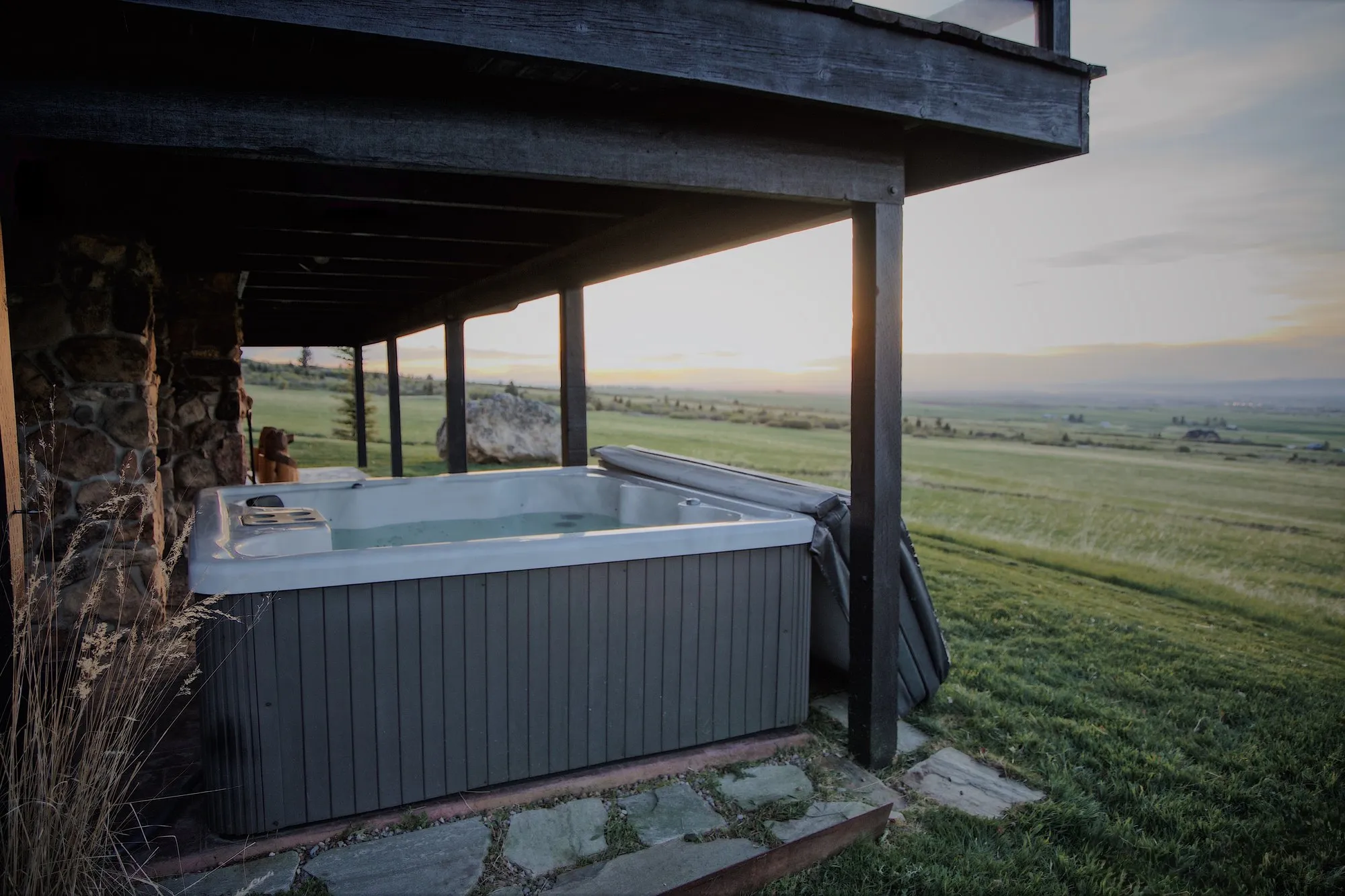 The hot tub looks down the valley.