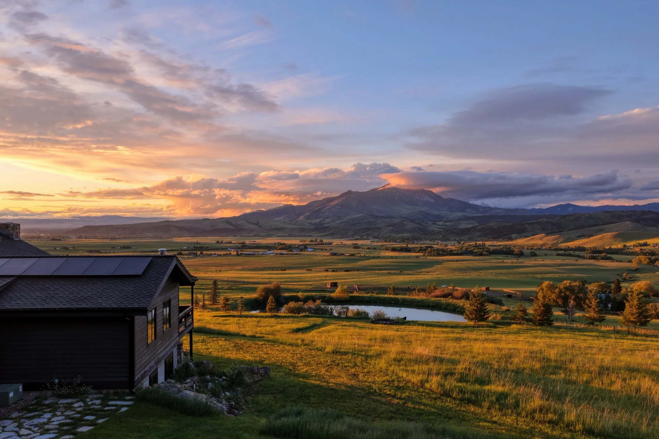 The valley at sunset, Bozeman's lights below